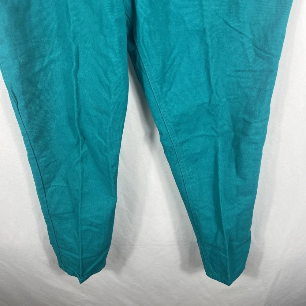 Vintage 90's Bonjour Women's Button Up Pants‎ Teal Green Size 13/14 100% Cotton